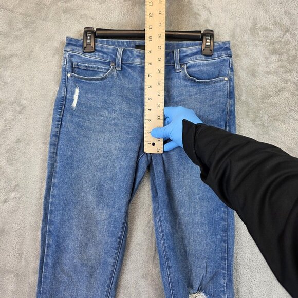 Uniqlo Jeans Womens 27 Blue Skinny Tapered Ultra Stretch Distressed Raw Hem - Picture 3 of 12